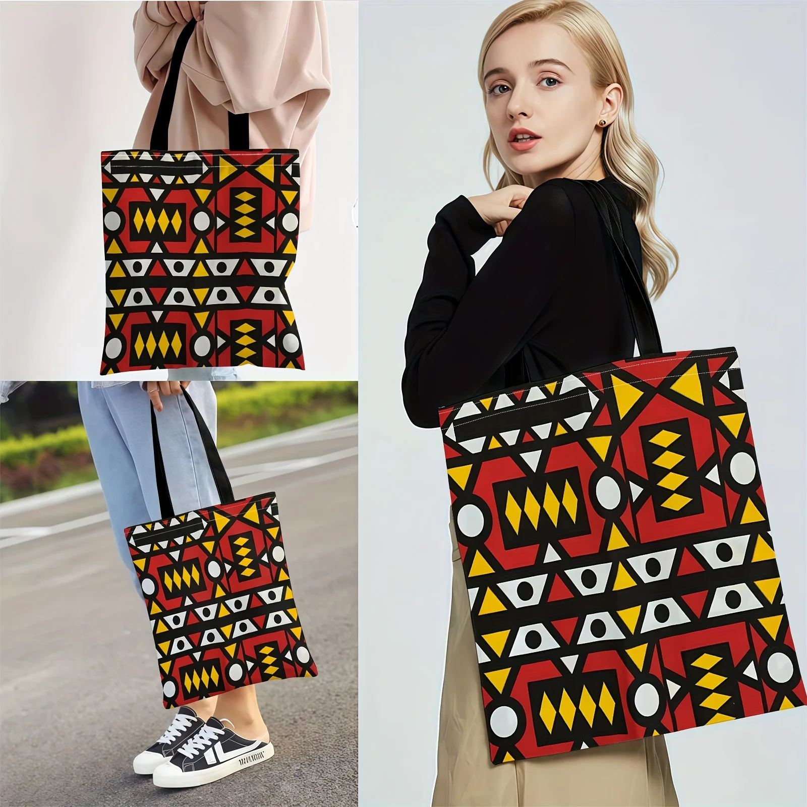 Schultertasche mit kräftigen geometrischen Mustern, feste Schultergurte für den täglichen Einkauf, Strandausflüge, Damentasche, Unterarmtasche