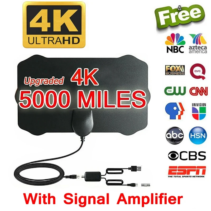 Antenna TV Digital Antena HDTV 4k 8k Interior Indoor Signal High Range Amplified Booster Satellite Receiver Mini 50 Miles Aerial