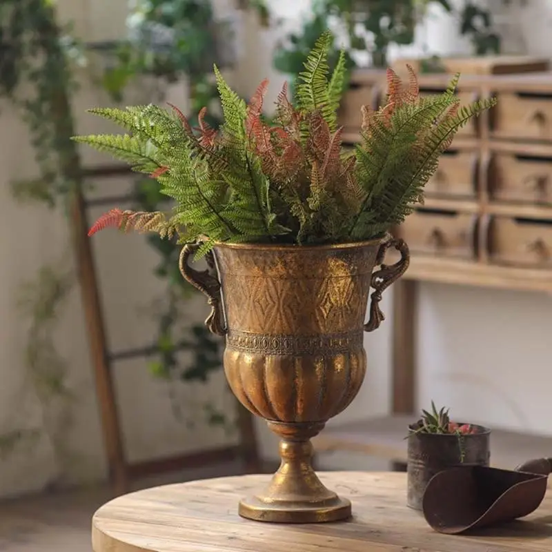 Metall-Urnen-Pflanzgefäß, Bronze, klassische antike Eisen-Pflanztöpfe, dekorative rustikale Blumentöpfe für Terrassen – Detail 8