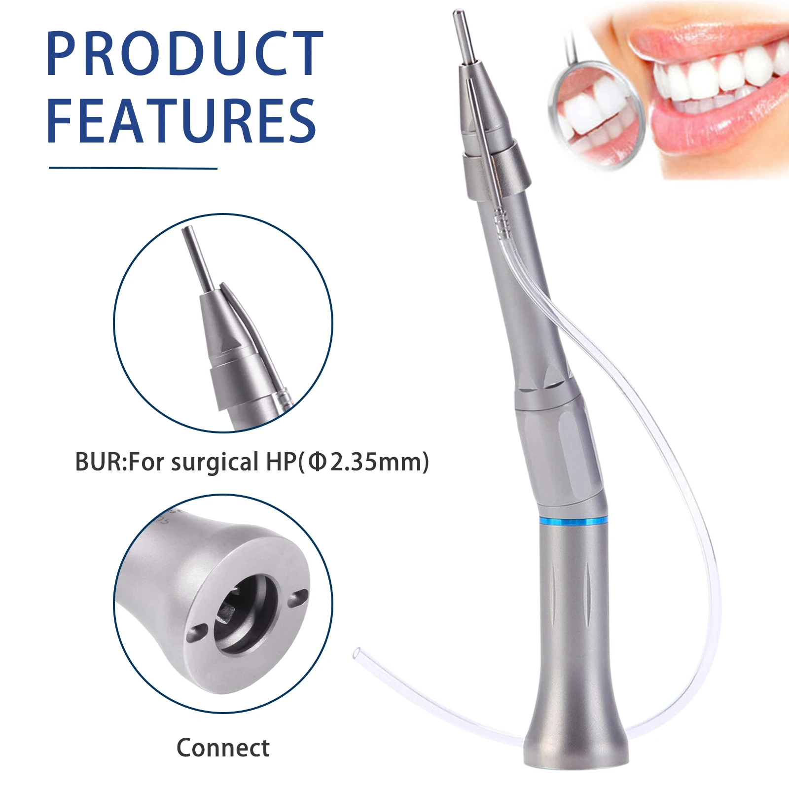 Dental 1:1 low Speed Turbine 20°C Straight Head Surgical Handpiece Single External Water Spray for ø35mm burs