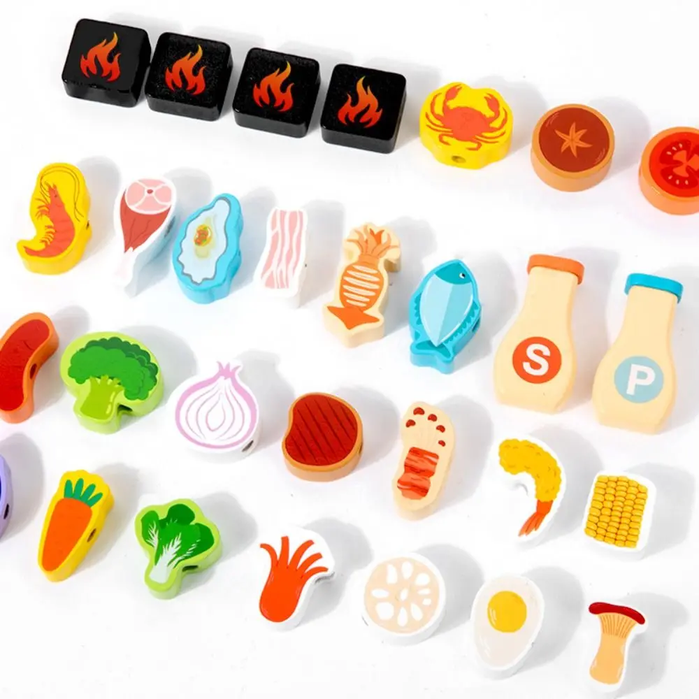 Wooden Pretend Play Kitchen Toys Simulation Food Montessori Simulated Barbecue Set Miniature Exquisite Kids Pretend Cooking Toy