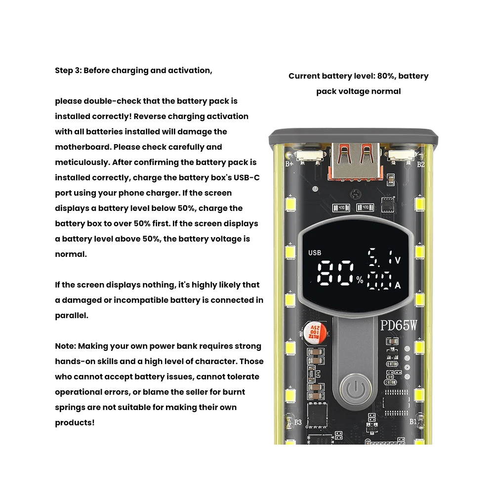 PD65W PD45W Batterie-Aufbewahrungsbox 8 *18650 DIY Powerbank-Gehäuse-Set Digitales Display Schnellladegerät Batteriehalter-Gehäuse USB+Type-C – Detail 13
