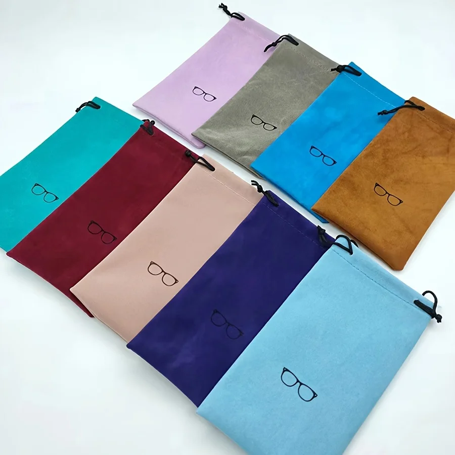 5/10 Stück Modische Tragbare Brillenetuis Brillenzubehör Weiche Brillentaschen Sonnenbrillen-Taschen Einfarbige Kordelzugbeutel – Detail 5
