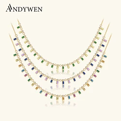 ANDYWEN 925 Sterling Silver Colorful Zircon Purple Blue Crystal Charm Chocker Necklace Long Chain Fashion Luxury Jewelry Gift