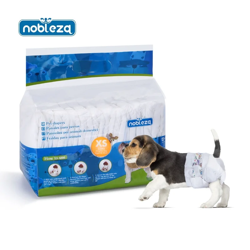 Nobleza 12x Pañales para Perros Desechables Hembra Cachorro Entrenamiento Pañales Súper Absorbente Envolturas para Mascotas Paquete de 12,