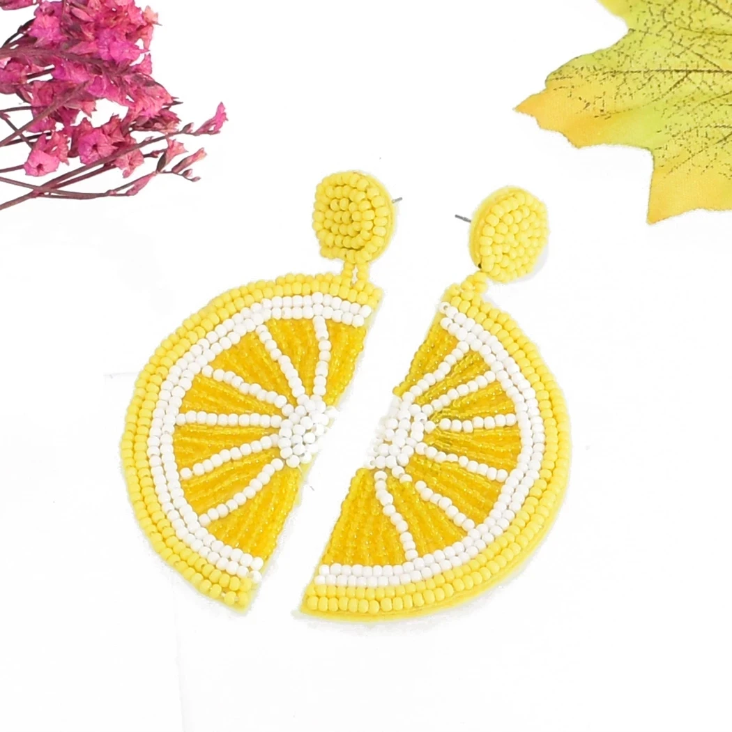 Cute Fruit Orange Lemon Drop Earrings for Women Handmade Resin Beads Statement Earrings Summer Holiday Party Jewelry Gift