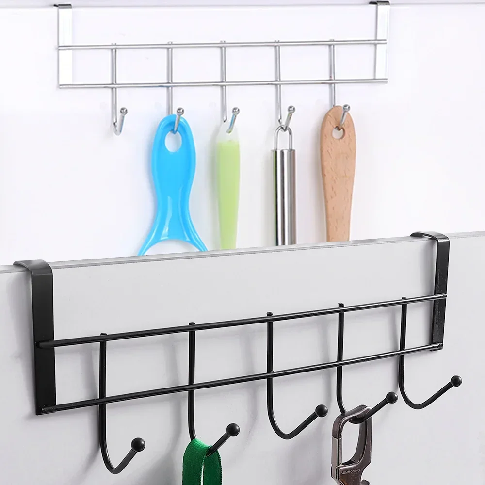 5 Punch-Free Hooks Door Rear Stainless Steel Storage Holder Kitchen Bathroom Cabinet Back Type Coat Towel Hanger Organizer Gifts