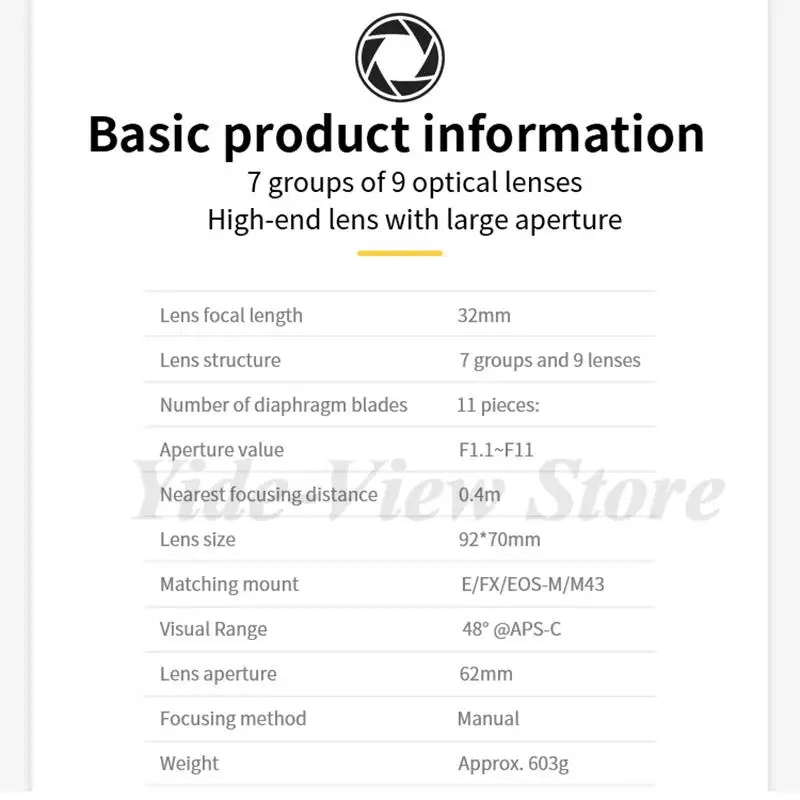 Kamlan 32mm f1.1 MF Manual Focus Large Aperture Camera Lens APS-C for Sony E/ Canon M/ Fuji X/ M43 Mirrorless Cameras in stock