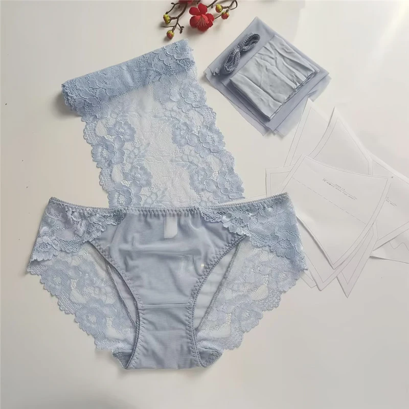 2023Blue Tone Lace Lace Women\'s Underwear Set, Ribbon Bow, Cotton Fabric Underwear Accessories