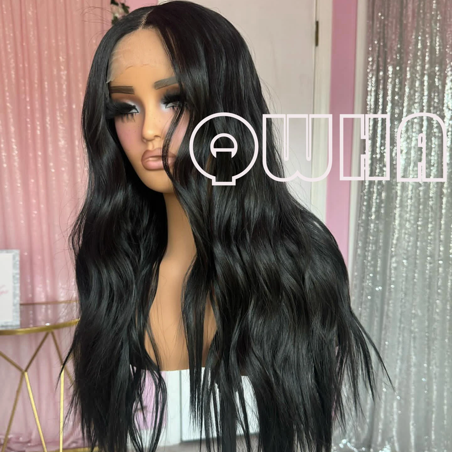 QW Synthetic Hair Black Body Wave Soft 13X4 Lace Front Wig For Women Hair Heat Resistant Fiber Cosplay  Daily