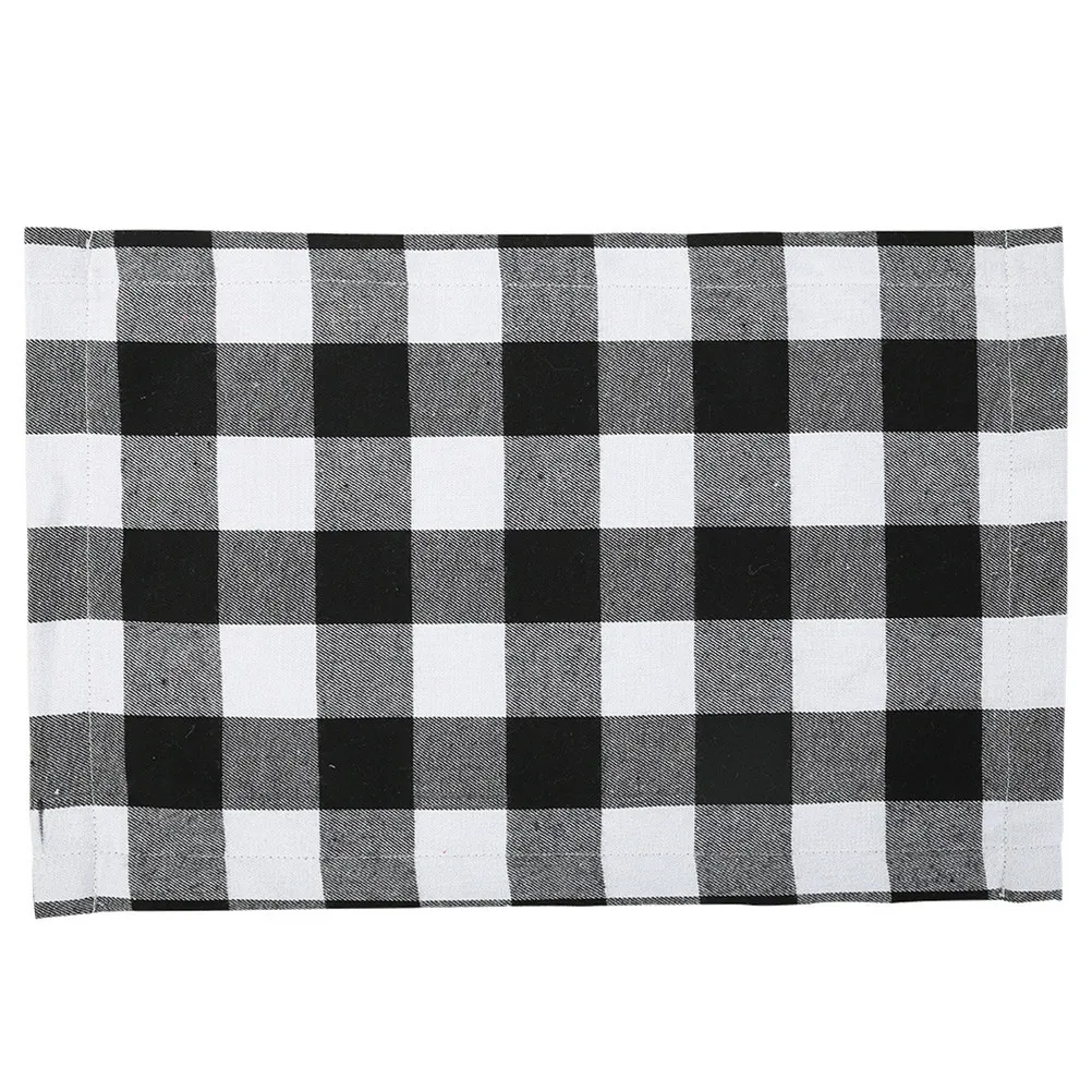 2Pcs Plaid Placemat Cutlery Mat Black White Grey Classical Pattern Reusable Eco-Friendly Tableware Pouch for Restaurant Hotel