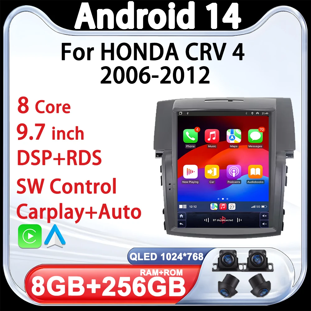 

Для HONDA CRV 4 2006-2012 Android Auto 9,7-дюймовый сенсорный экран для Tesla Style Автомобильное радио 8-ядерный GPS-навигатор Bluetooth 2din Wi-Fi