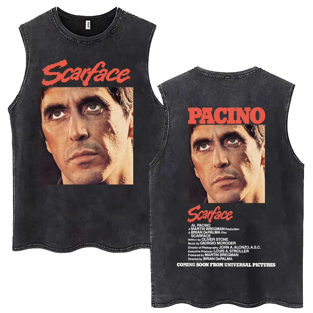 Classic Gangsters Movie Scarface Double Sided Print Vintage Washed Tank Tops Tony Montana Al Pacino Sleeveless Tshirt Streetwear