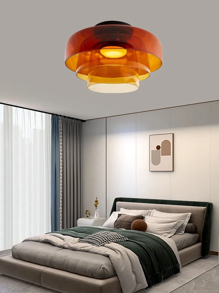 2024 Modern Orange Glass Ceiling Lamps Home Appliance Simple Design Lighting for Bedroom Decoration