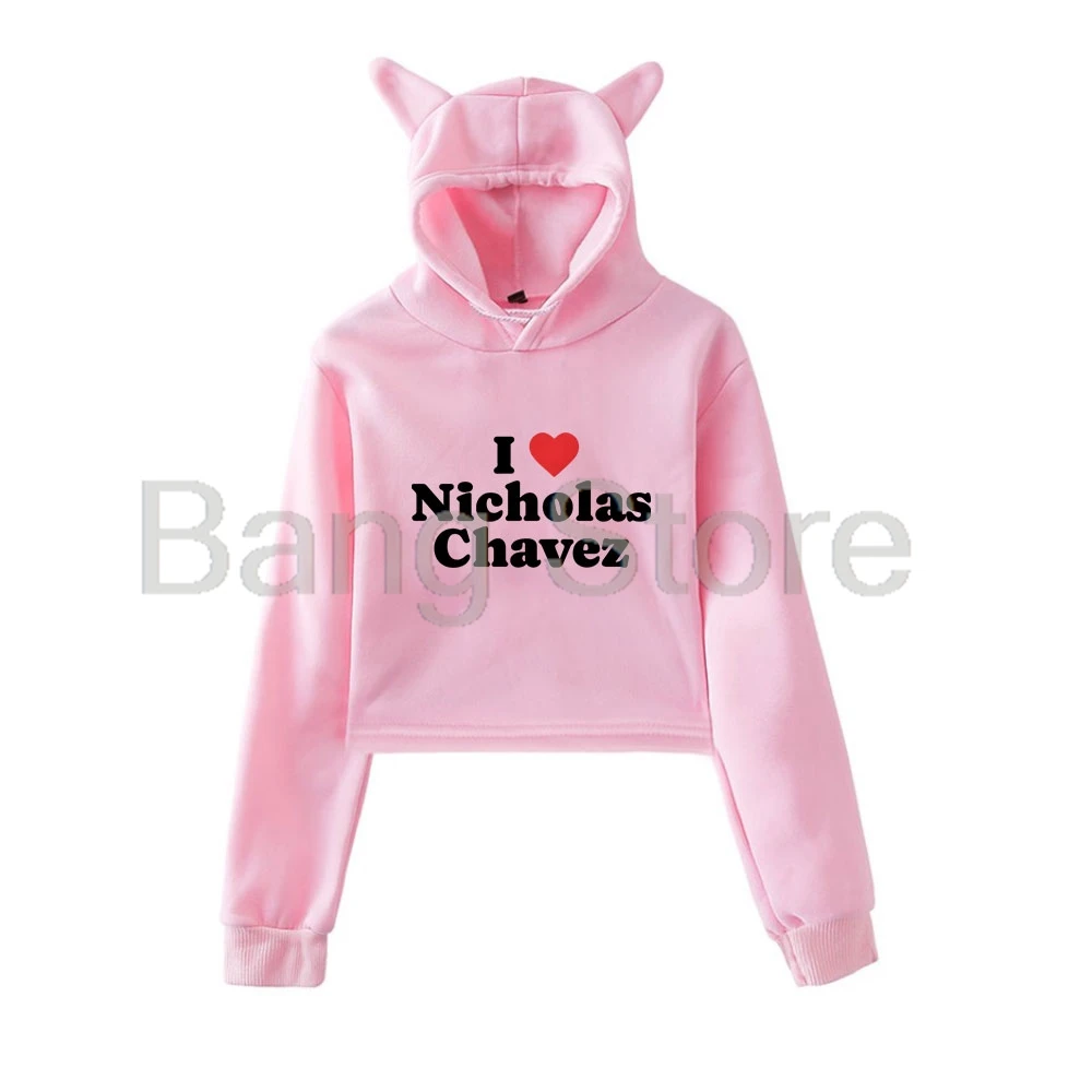 I Love Nicholas Chavez Cat Ear Hoodie Women Long Sleeve Sweatshirts Casual Streetwear Crop Tops