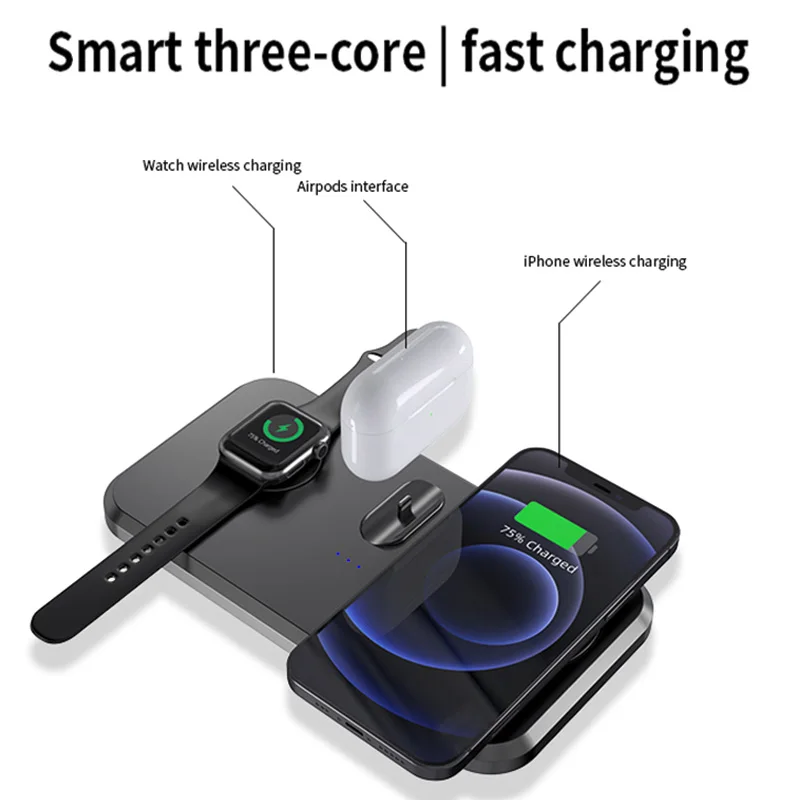 3 in 1 Foldable Magnetic Wireless Charger Stand For iPhone 17 16 15 14 13 12 Apple Watch 11~2 AirPods Pro Fast Charging Station