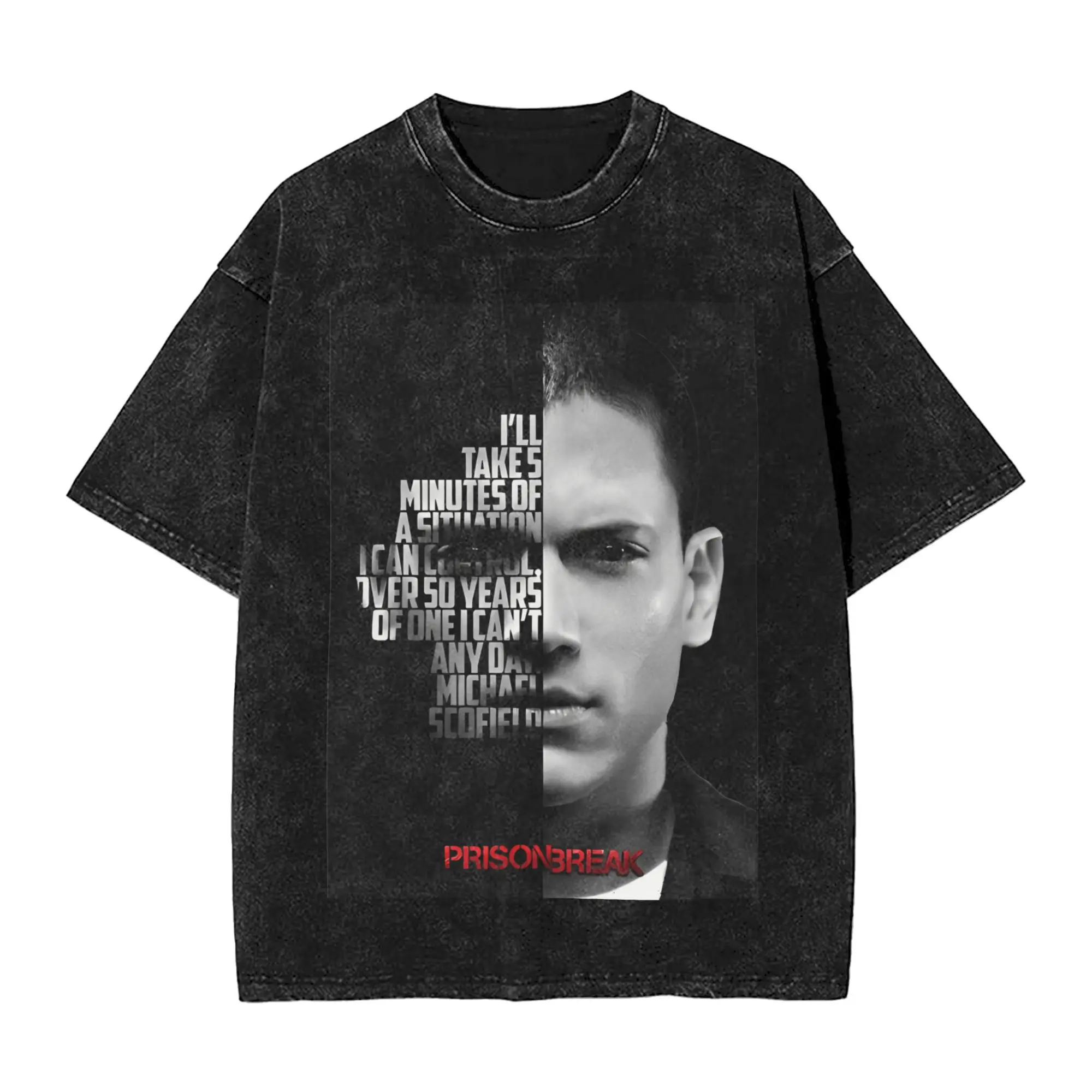 

Vintage Washed T Shirt Black and white Michael Scofield Simple T Shirts Prison Break Tshirt for Male Summer Y2K Casual Top Tees