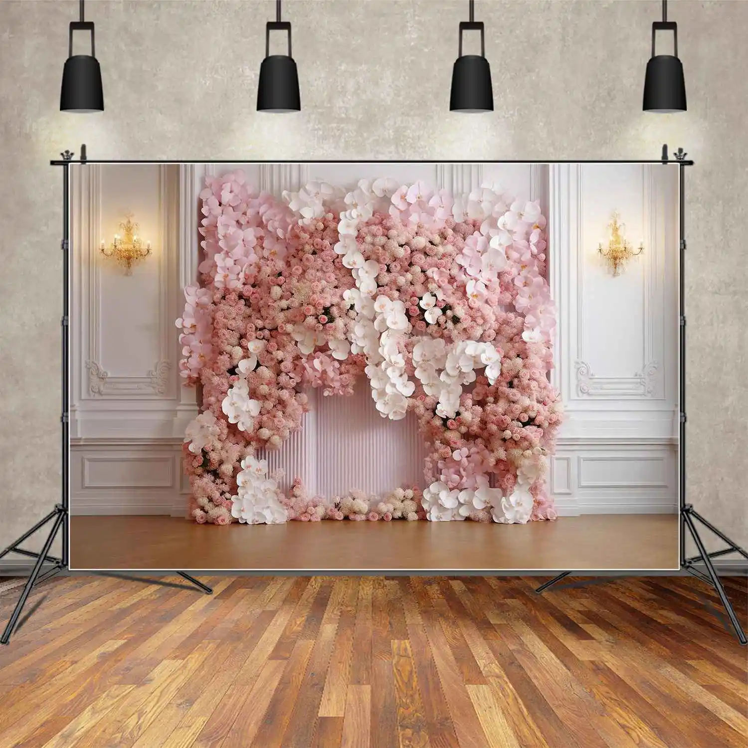 MOON.QG-telón de fondo para sesión de fotos de boda, decoración de lámparas de pared occidental, rosa, Floral, ducha nupcial