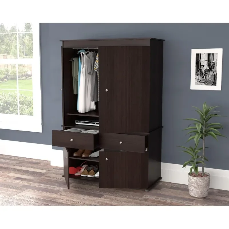 2-Drawer 4-Shelf Armoire Audio/Video Combo, Espresso