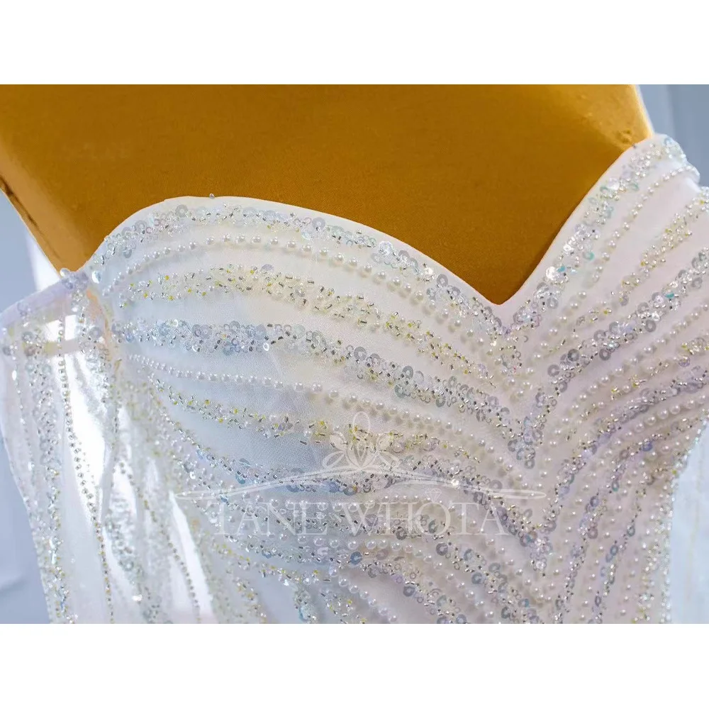 Gaun Pengantin Putri Duyung Cocok Mewah Putih dengan Manik-manik Berpayet Punggung Berenda Lengan Panjang Sayang Gaya 2025 Dapat Disesuaikan