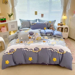 Astronaut Cartoon Duvet Cover Set 3pcs Pure Cotton Queen Size Space Planet Printed Bedding Comforter Covers with Pillow Shams