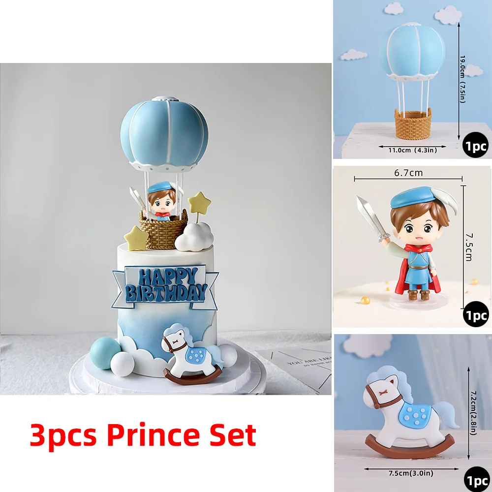 Décoration de gâteau Prince Prince pour garçon, avec ballon à Air chaud, décorations de gâteau troie pour réception-cadeau pour bébé, fournitures de fête d'anniversaire, conte de fées