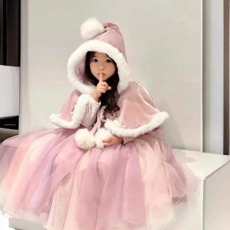 Rapunzel Princess Autumn/Winter Velvet Dress Halloween Carnival Fantasy Girl' Cosplay Dress Bubble Sleeves Birthday Dress