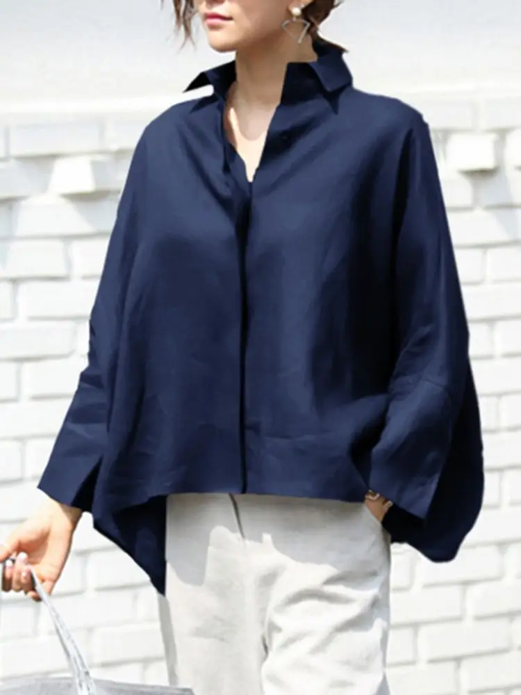 Camicie Casual a maniche lunghe camicetta da donna 2022 VONDA risvolto OL Style elegante tunica top oversize Casual solido allentato Blusas