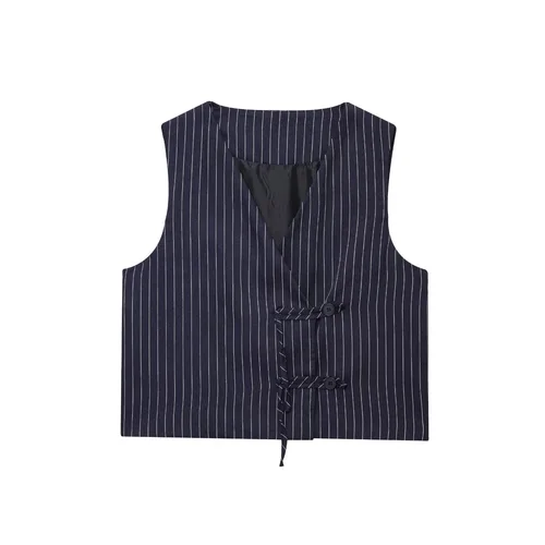 Imagen 2 del producto MYST & ZA2025 nuevo verano mujer casual moda rayas cuello pico chaleco sin mangas chaleco top + versión globo pantalones de cintura alta