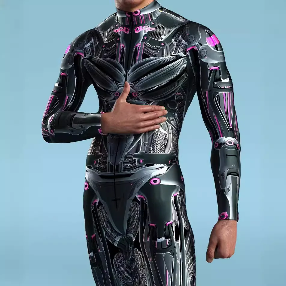 Mono Cyberpunk para hombre y mujer, mono de Cosplay con esqueleto Steampunk, Bodycon con estampado 3D, Zentai para adultos, fiesta de Carnaval y Halloween, 2024