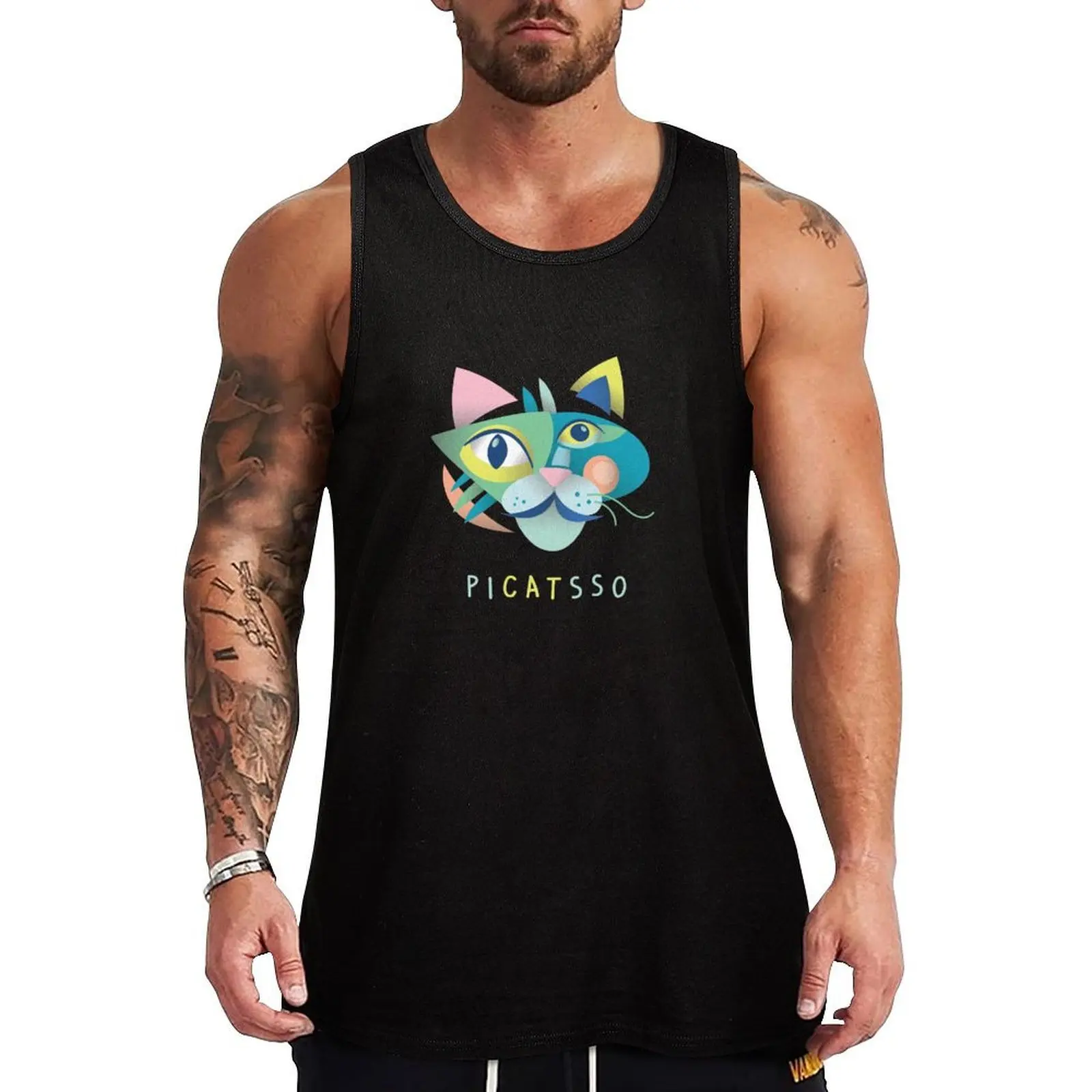 

Picatsso: Funny Abstract Cat Art - Cat Lover, Artist & Art Teacher Tank Top muscular man gym shirt man