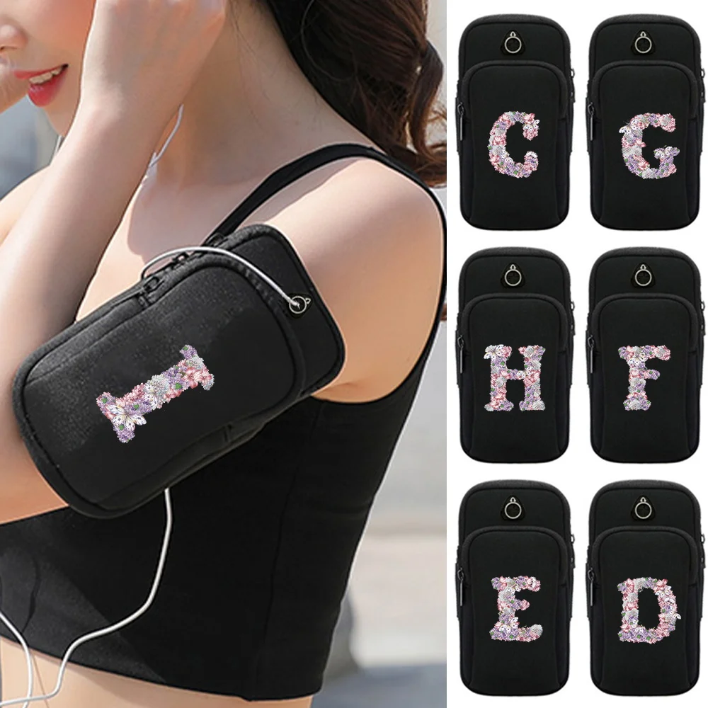 Universal Armband Sport Phone Case Rose Flower Pattern Printing Series Outdoor Sports with Headphone Jack Mobile Storage Bag