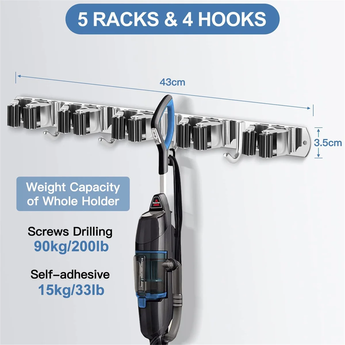 

ABFW Broom Holder Mop Hanger Wall Mount Metal Organization Garage Storage System Garden Kitchen Tool Organizer