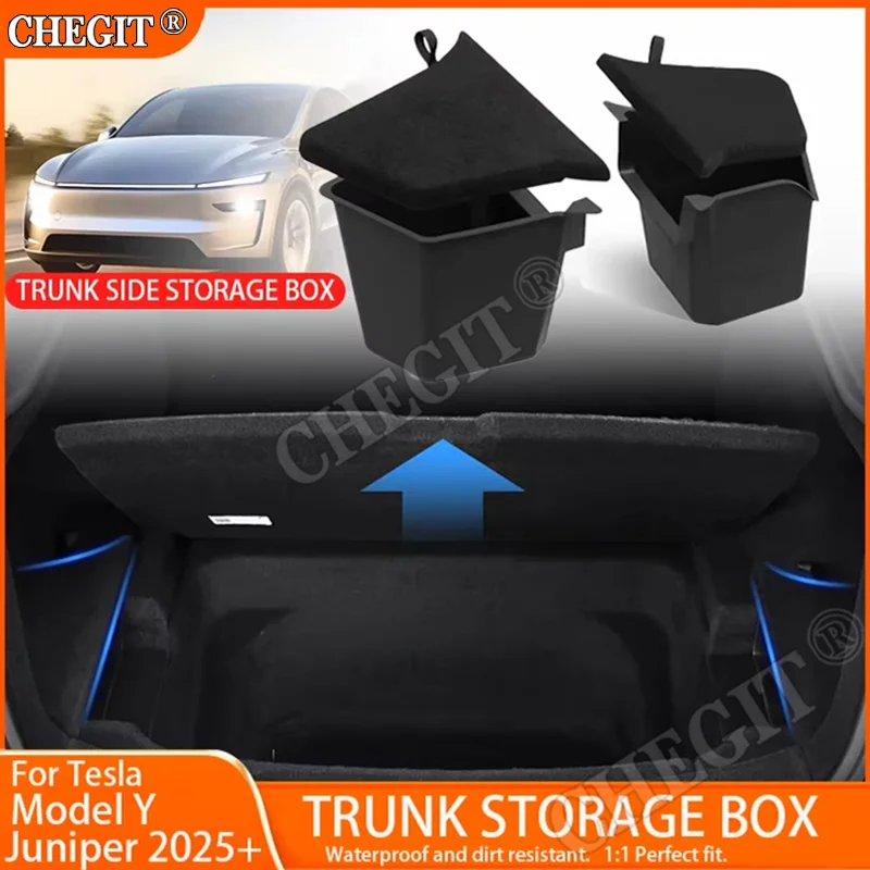 

Для Tesla Model Y Juniper 2025 задний багажник, боковой ящик для хранения, органайзер для багажа, коробка для мусора из ТПЭ, флокирующийся коврик, перегородка, аксессуары