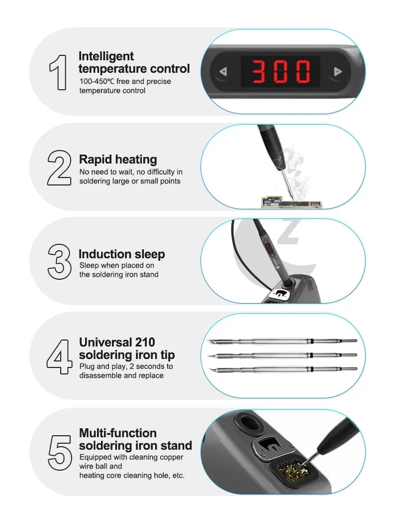 SUNSHINE S210 Pro Smart Portable Soldering Iron LED LCD Display 100-450℃ Free Temperature Control for Mobile Phone PCB Repair