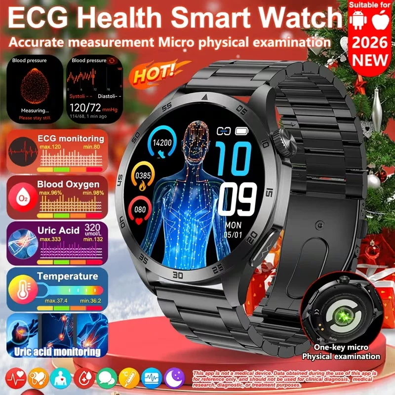2026New Health Measurement SmartWatch Men Blood Oxygen Uric Acid ECG+PPG Body Blood Pressure Clock HD Call Watch For iOS Android