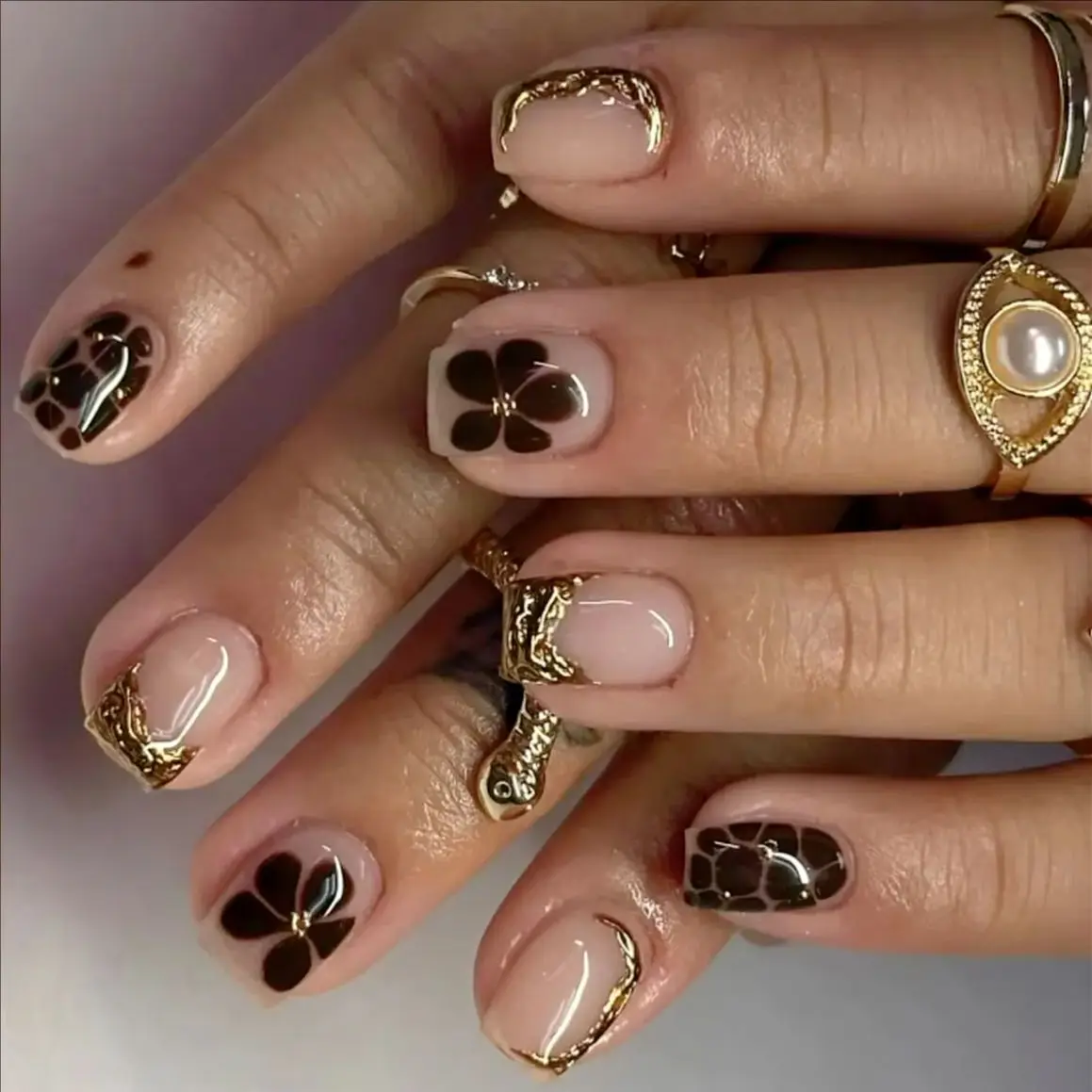 

Gold Metal Flowers Square False Nails Art Bowknot Glitter Powder Long Ballet Fake Nails Rhinestones Press on Nails Manicure Tool