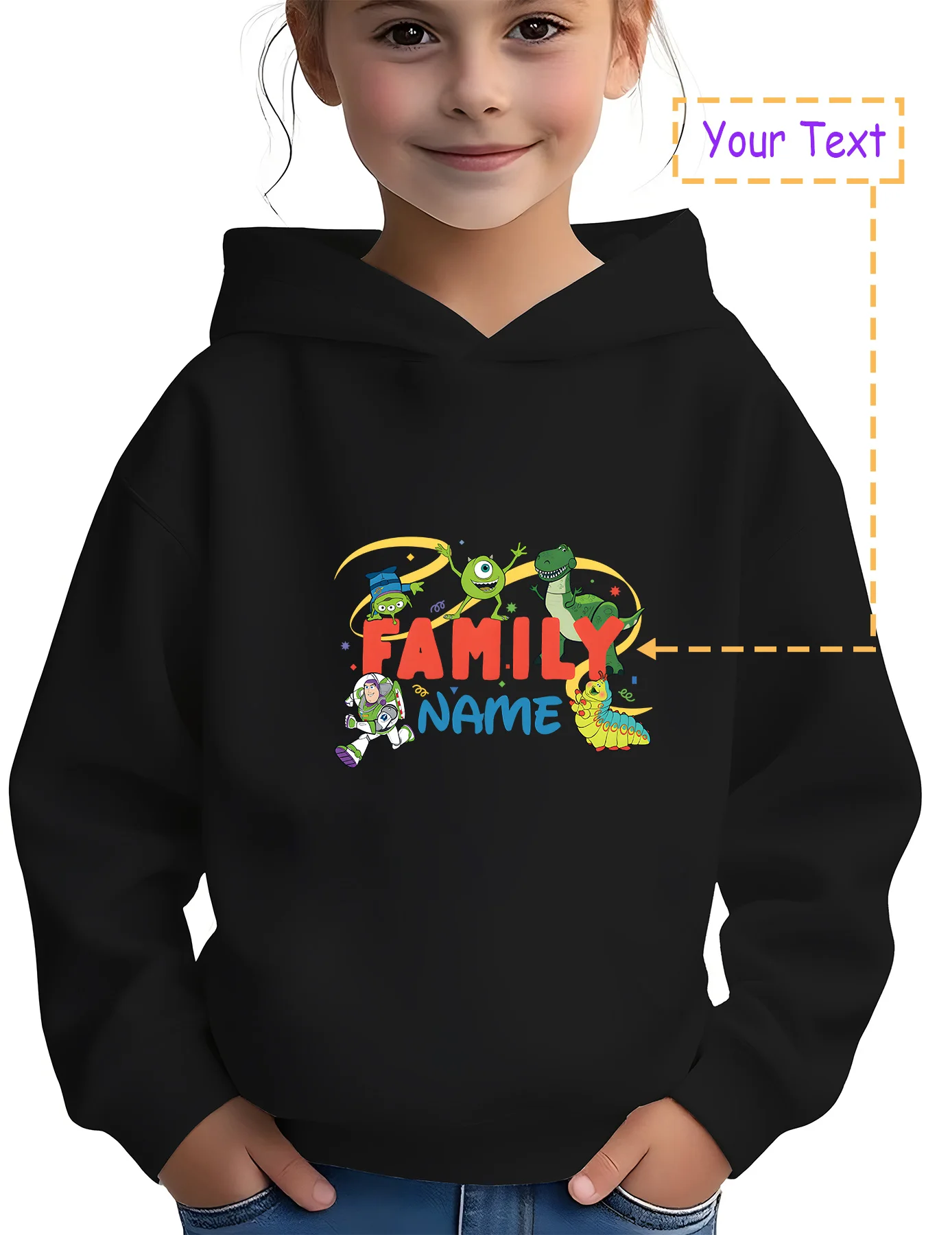 

MINISO Disney Family Custom Children's Hoodies - Collection of Toy Story and Monsters University characters, a must-have for fam