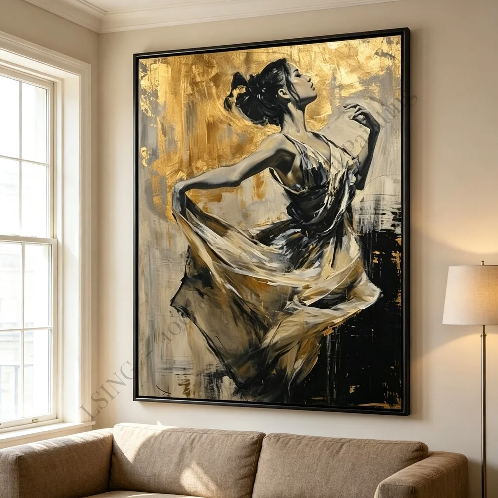 100% Hand Painted Oil Painting Canvas Wall Art Fashion Women Afternoon Tea Brown Luxury Textured Home Decor Living Room Art