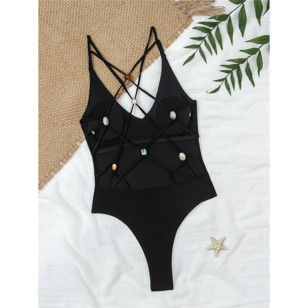 Sexy Cross-Back-Badeanzug mit V-Ausschnitt, einteilig, Damen-Bademode, hoch geschnittene Beine, Monokini, rückenfreier Badeanzug, Badebekleidung, V7756 – Detail 5
