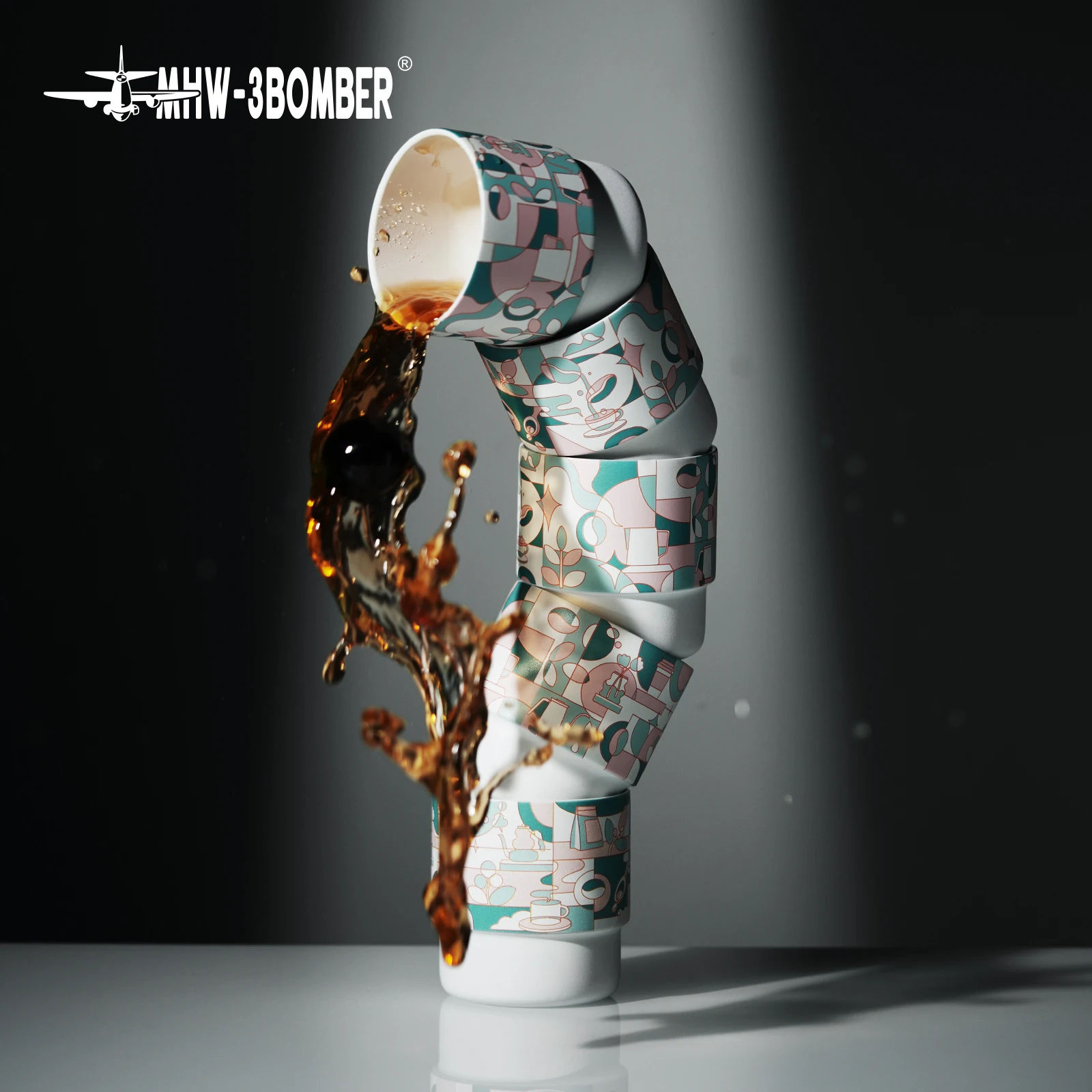 MHW-3BOMBER × Sttoke 220ml Swirl Coffee Cup Curved Bottom Enhances Aroma Portable Mug Coffee Cups For Hot and Cold Drinks