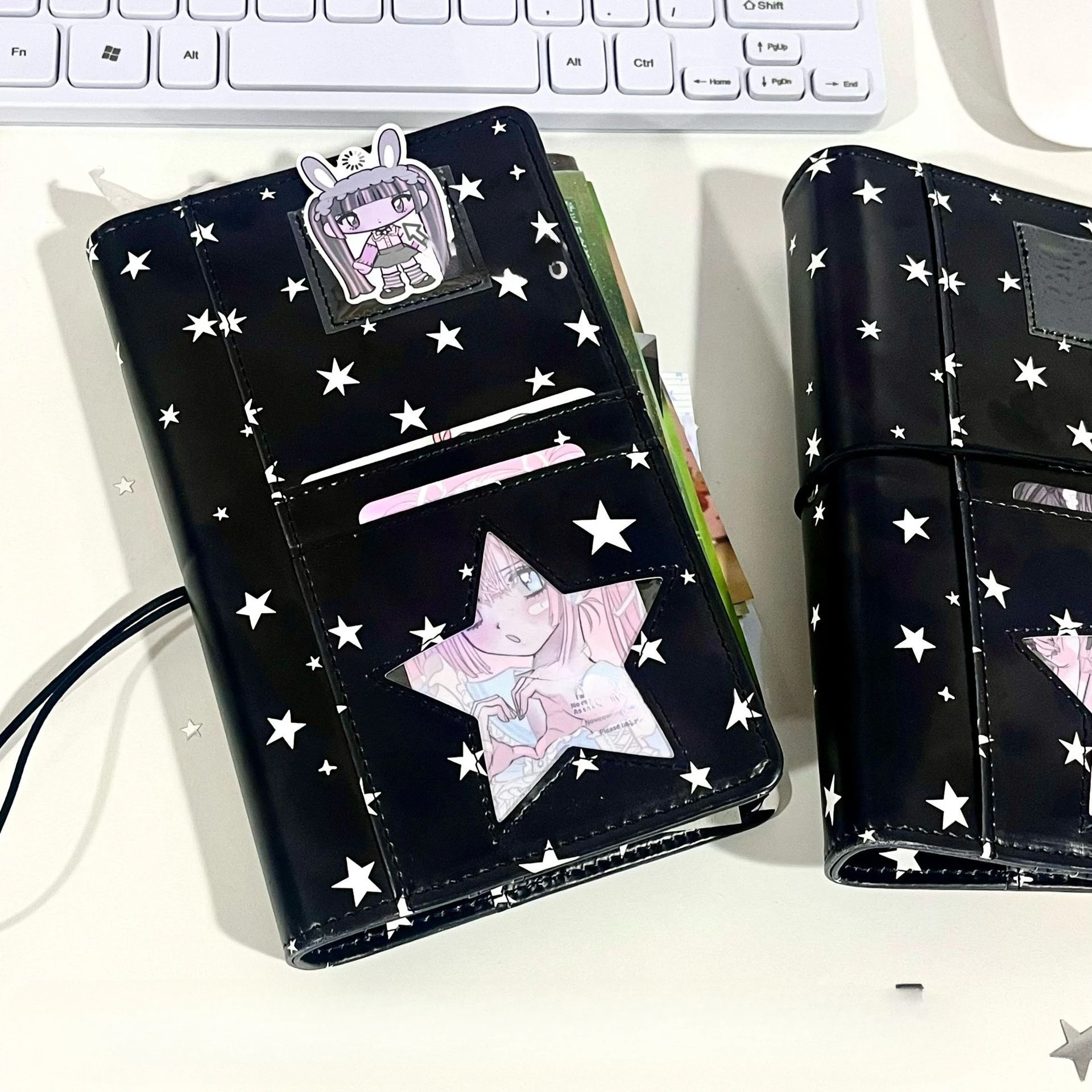 A6 Black Star DIY PU Clip-on Notebook Loose Leaf Book Diary Agenda Planner Cover Album Stationery  Notebook