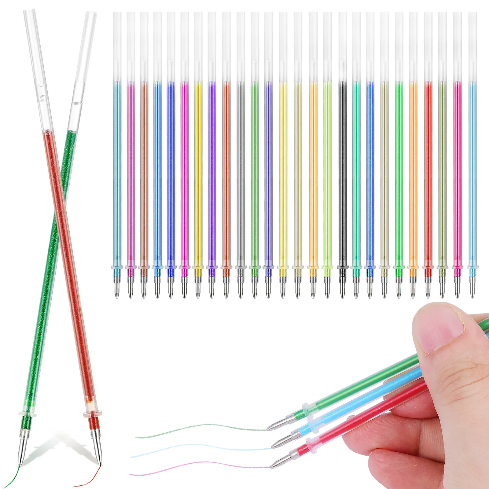 

120Pcs Replacement Pen Refills Gel Ink Refills 0.8mm Tip Multicolor Metallic Glitter Pastel Neon Shades for Drawing Journaling