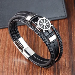 Leather Bracelet Men Fashion Beaded Multi Layer Stainless Steel Bracelet Wristband Classic Punk For Male Jewelry Gift