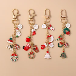 Cute Enamel Elk Snowman Santa Claus Keychain Christmas Key Ring Women Girls Handbag Pendants DIY X'mas Jewelry Accesories