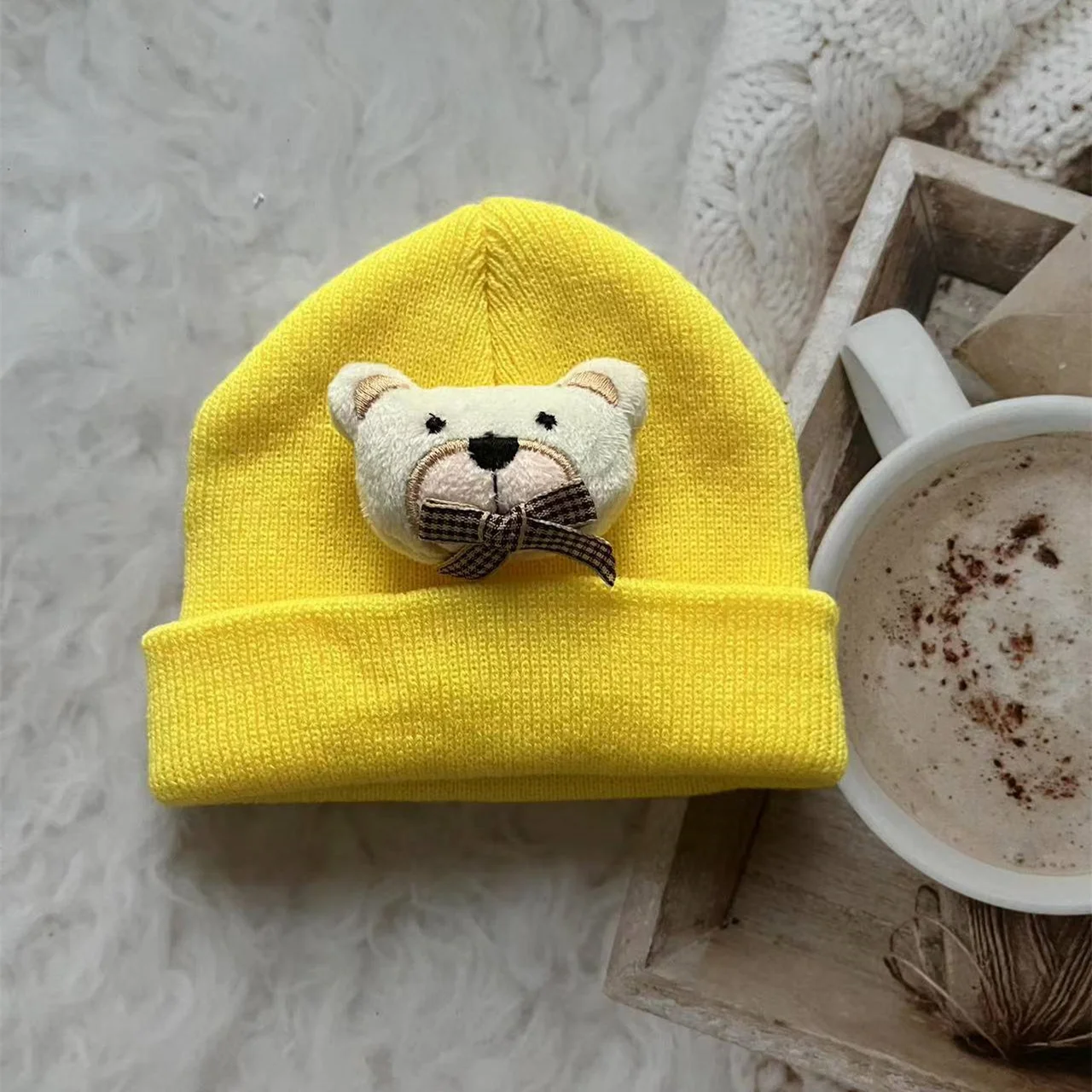 New Korean Cartoon Bear Baby Hat Knitted Baby Boys Girls Hat Winter Warm Cute Animals Toddler Kids Cap Beanies Bonnet 모자