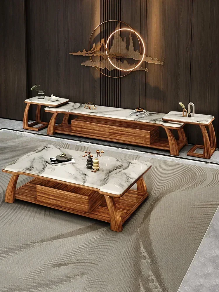TAO New Chinese Style Ugyen Wood Rectangular Marble Tea Table