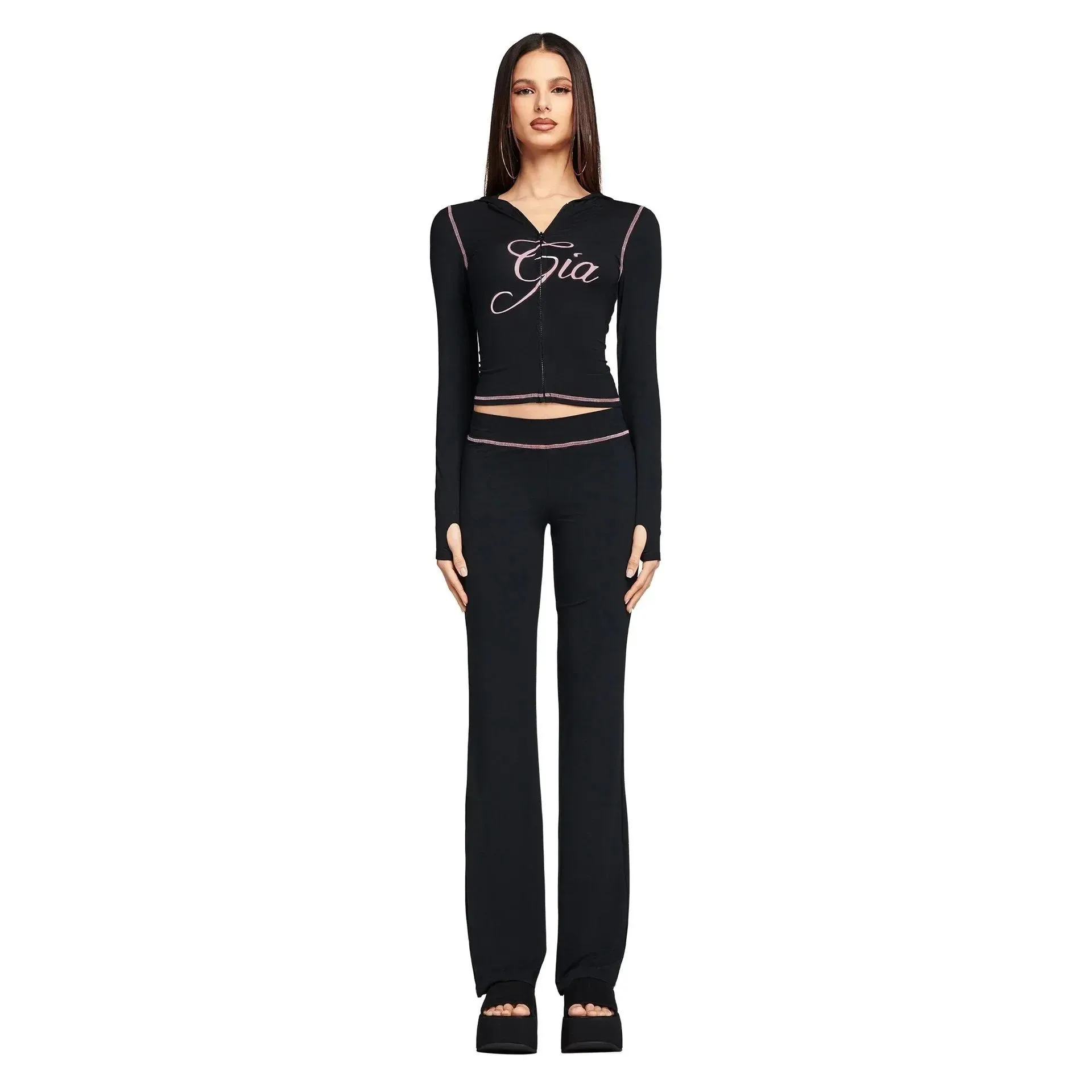 

Брюки Slim Fit с цветочным принтом и ярким дизайном, прямые, из материала PVC, из зимней коллекции