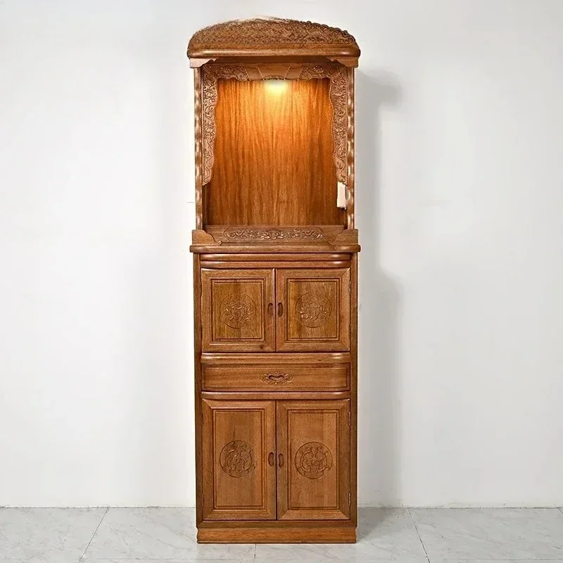 

TT Solid Wood Shrine New Chinese Style Clothes Closet Household Minimalist Double Layer Buddha Cabinet Shrine