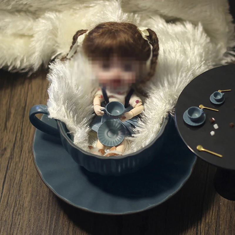 3 ピース/セット 1:12 ドールハウスミニ家具モデル DIY アクセサリーコーヒーカップソーサースプーン